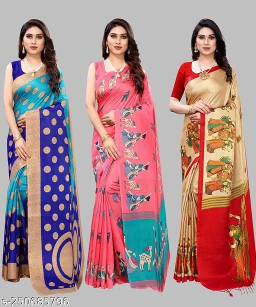 Art Silk Saree for Women, Pack of 3 (Pink, Free Size)