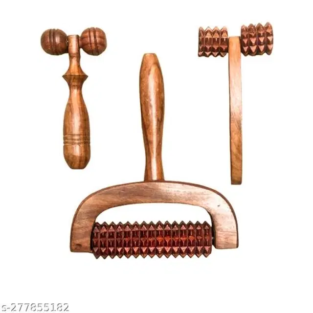 Wooden Body Massager Set, Brown, Set of 3