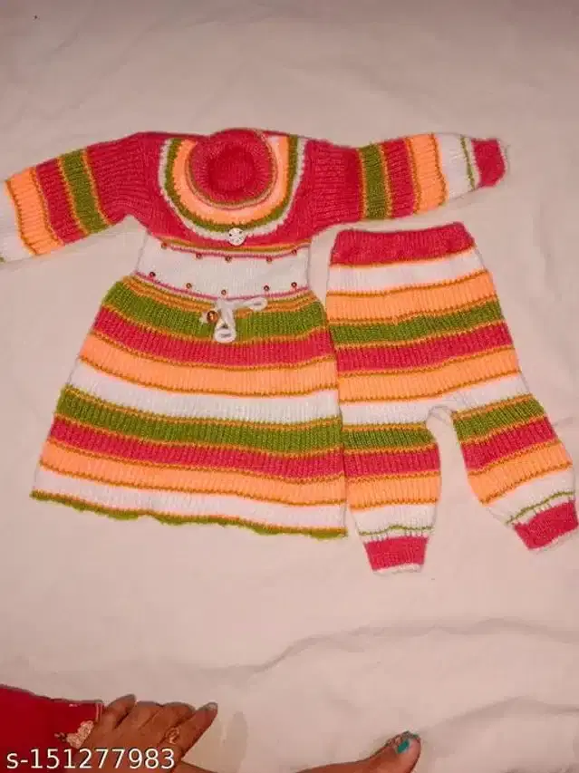 Woolen Sweater & Pant for Girls (Multicolor, 0-3 Months)