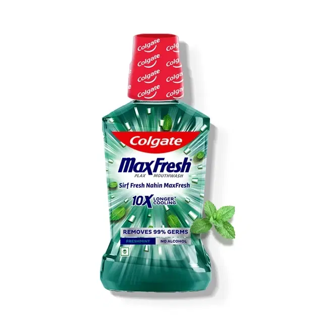 Colgate Maxfresh Plax Antibacterial Mouthwash, 24/7 Fresh Breath - Fresh Mint 100 ml