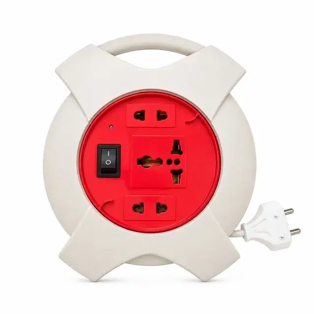 SimpleHome 3+1 Socket Diamond Extension Board With 3 Meter Cable, White & Red