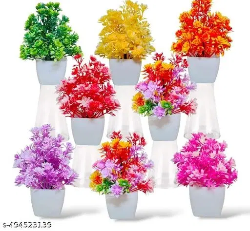 Plastic Artificial Flowers, Multioclor, Pack of 8