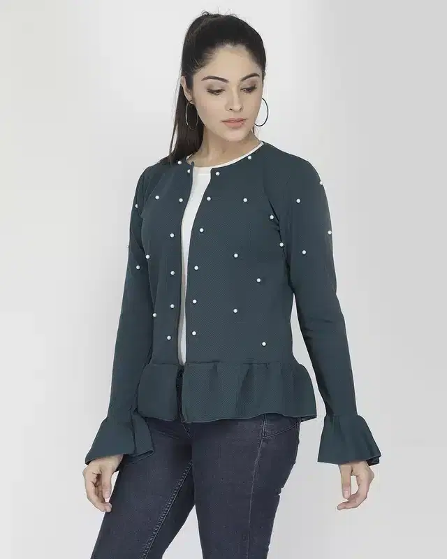 Full Sleeves Shrug for Women (Green, S)