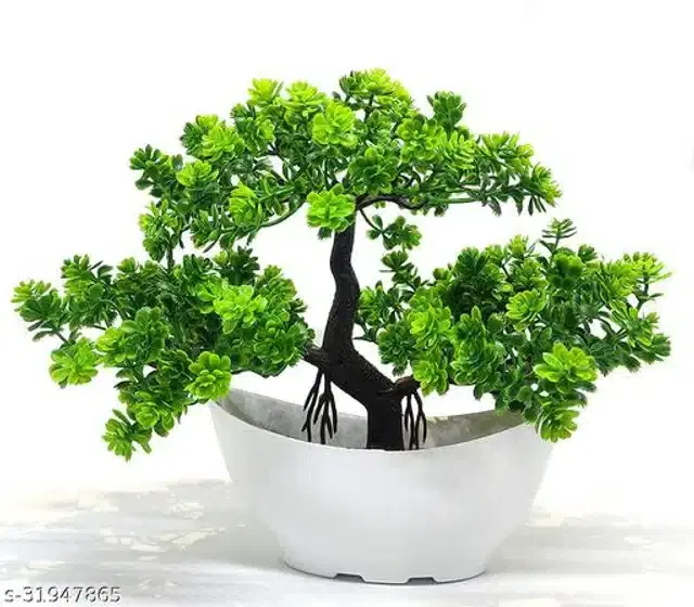 Artificial Plant with Pot, Green & White
