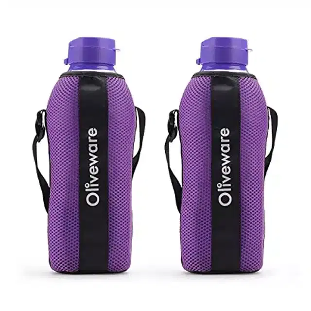 Airtight Plastic Water Bottle with Lid, Purple, 2000 ml, Pack of 2