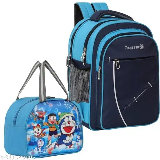 Polyester Backpack with Lunch Box Bag for Kids, Multicolor, Set of 2