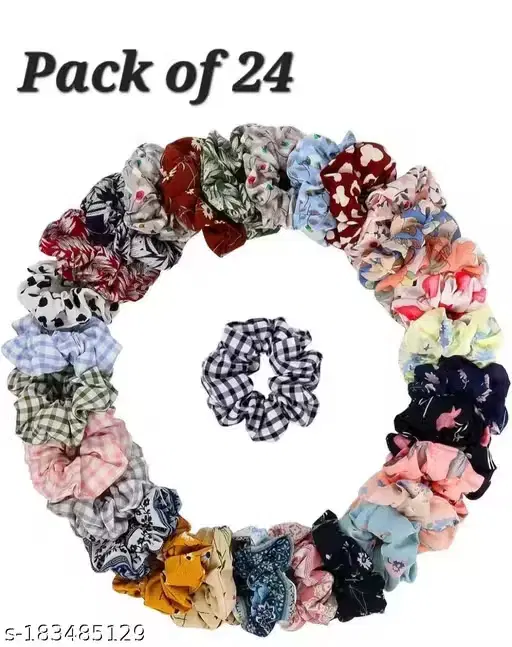 Georgette Floral Hair Scrunchies, Assorted, Pack of 24