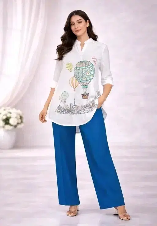 Stylish Printed Kurta Palazzo Set for Women (Blue, S)