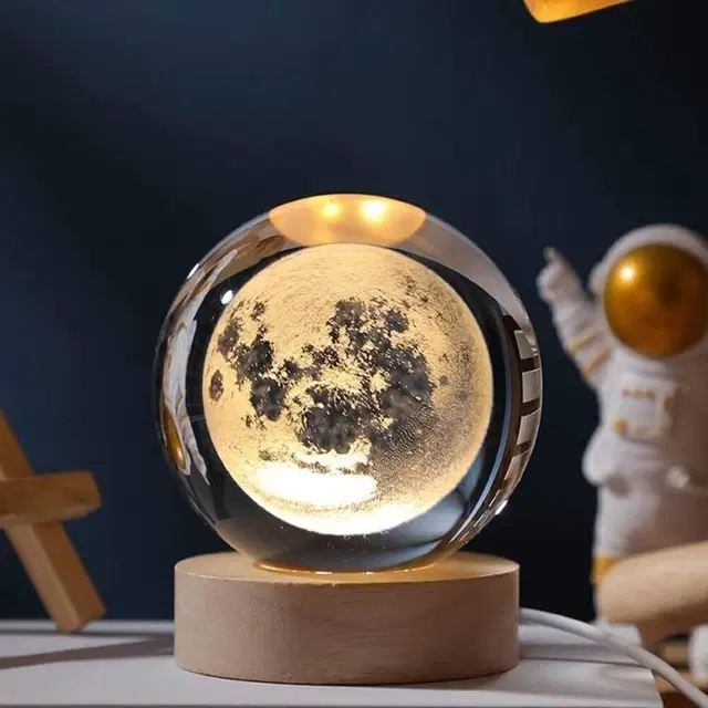 Celestial Ball Night Lamp - 3D Galaxy Crystal Moon Light, Aesthetic Bedroom Night Lamp, 6 Cm, Yellow