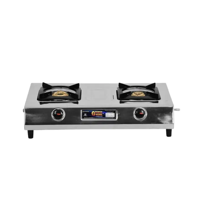 Stainless Steel 2 Burner Gas Stove, Silver &  Black