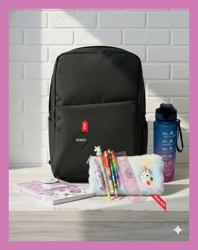 Polyester Backpack, Water Bottle, Unicorn Notebook, Plush Journal, & Rainbow Stationery Kit, Multicolour, Set of 1