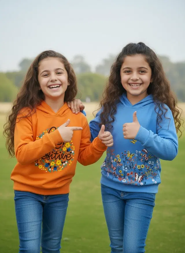 Wool Printed Hoodie for Girls, Multicolor, Pack of 2 (3-4 Years)