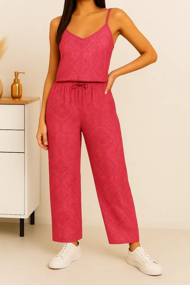 Women's Sleepwear All Over Print Pyjama; Pink  (XL)