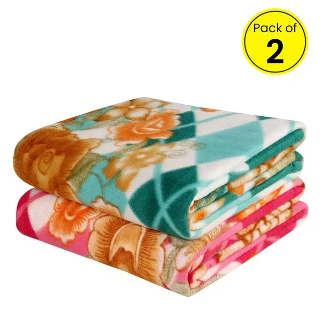 Home Sizzler Assorted Printed Single Fleece Blanket, Pack Of 2