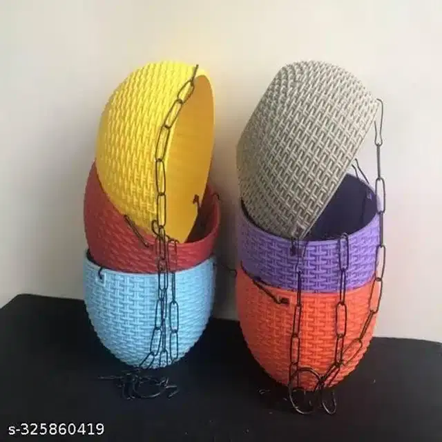 Hanging Flower Pots with Metal Chain, Multicolor, Pack of 6