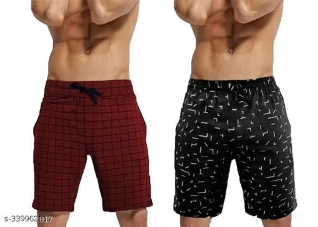 Cotton Shorts for Men, Pack of 2 (Maroon & Black, 32)