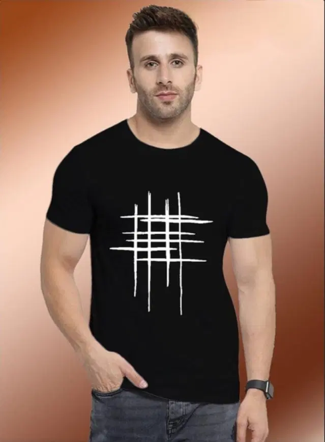 Polyester Printed T-shirt for Men, Black (L)
