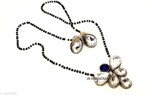 Alloy Mangalsutra With Earring for Women, Black