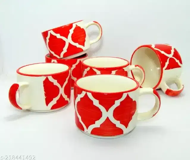 Ceramic Cup Set, Red, 120 ml, Pack of 6