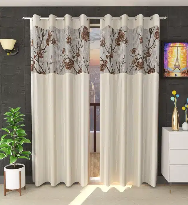 Net Patch Door Curtains, Pack of 2, Cream, 7 feet