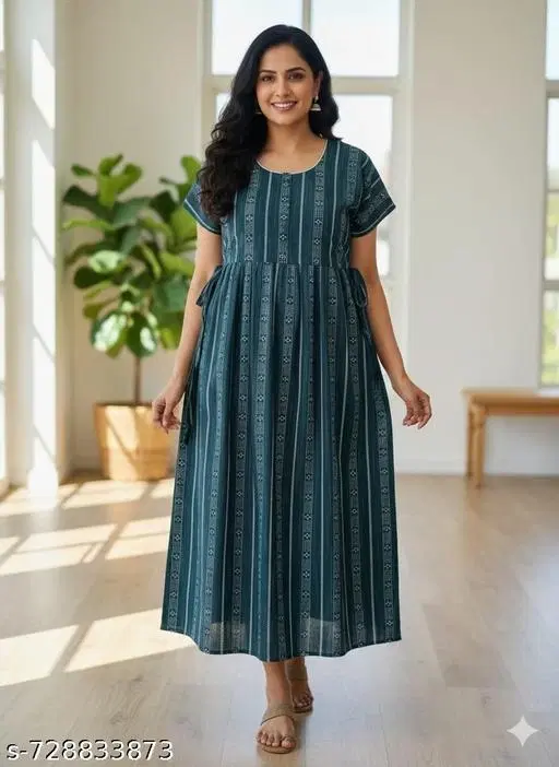 Satin Soft & Attractive Nightdress for Women & Girls , Green (M)