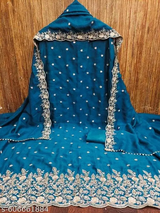 Rajputi Embroidered Vichitra Silk Unstitched Dress Material (Blue, 5.85 meter (S)