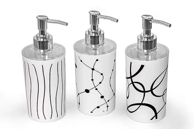 Plastic Long Lasting Liquid Soap Dispenser, White, 350 ml, Pack of 3