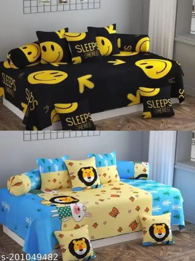 Polycotton Diwan Cover Set, Multicolor, Combo of 2