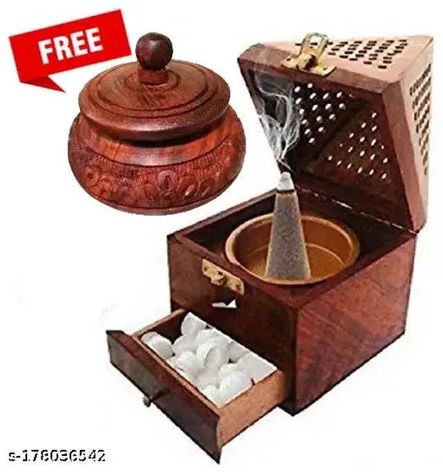 Wooden Incense Holder, Pyramid Incense Box Ash Catcher Fragrance Stand Holder Agarbatti & Dhoop Dan