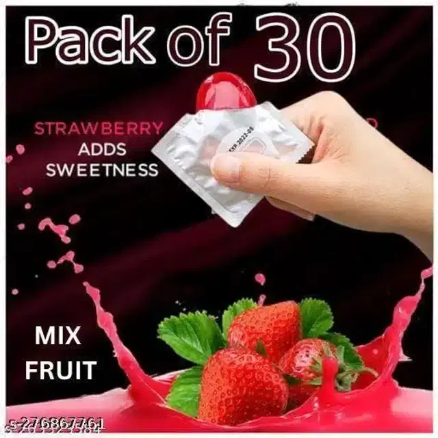 Xebok Strawberry Flavoured Full Dotted Condoms, Pack of 30