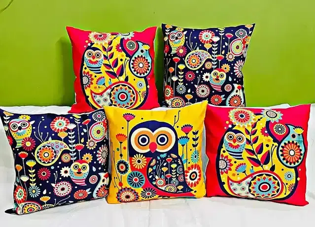Printed Cushion Covers Combo, Multicolor, 16x16 Inches, Pack of 5