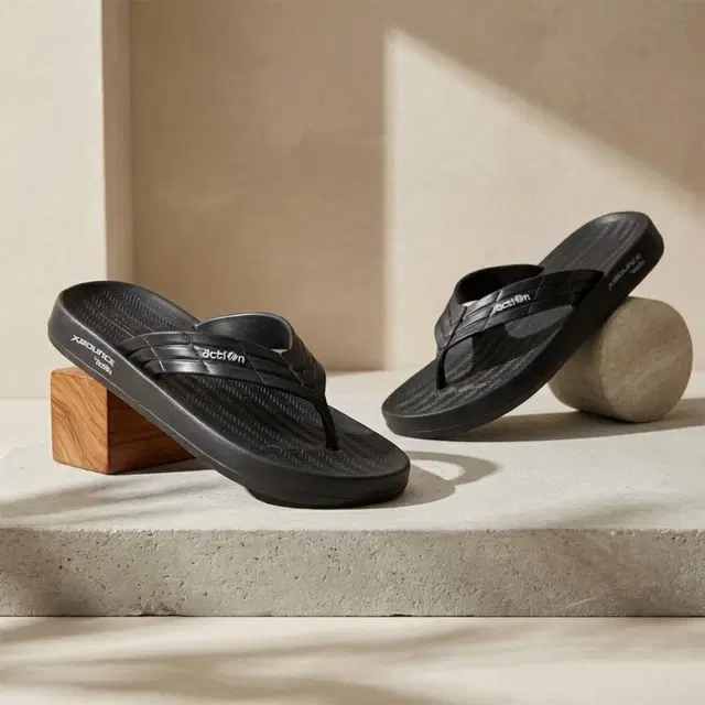 action Flip Flops for Men (Black, 6)