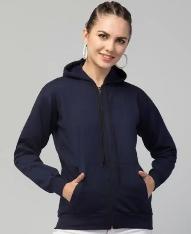 Fleece Hooded Sweatshirt for Women (Navy Blue, S)