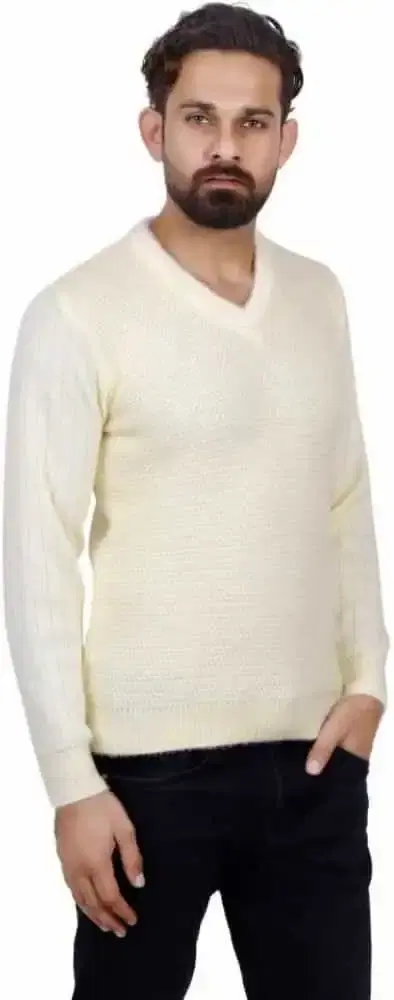KRYPTAR men's Solid Half Plain Sweater (White, M) (KPTR4087)