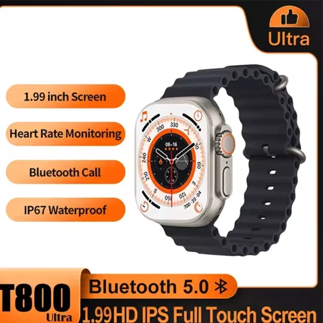 Rubber Strap T800 Smart Watch with Bluetooth Calling, Black