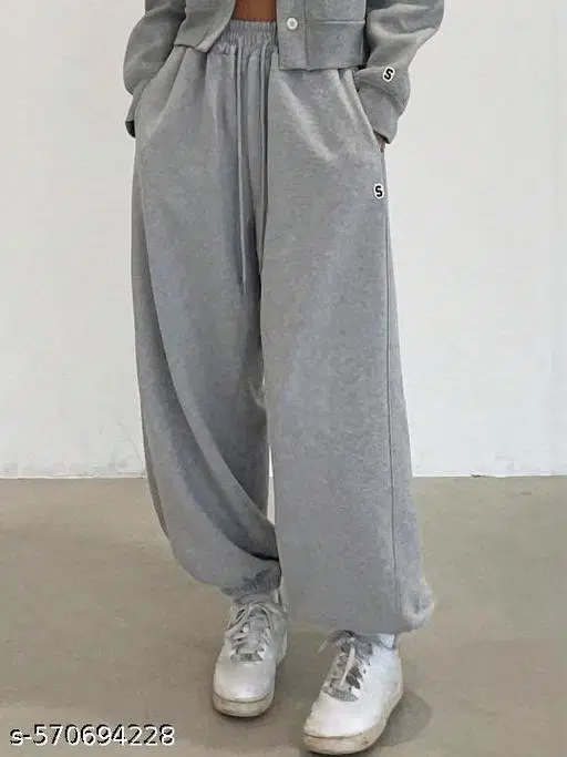 Cotton Blend Solid Trousers for Men, Grey (S)