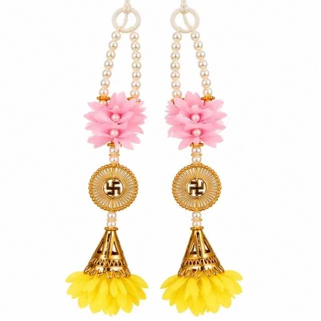 Pearl And Floral Side Hanging Latkan, Set Of 2