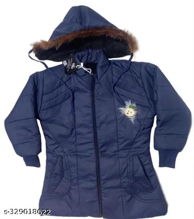 Polyester Jacket for Girls (Navy Blue, 2-3 Years)
