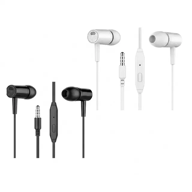 Wired Earphones with Mic (Pack of 2 Black/White)