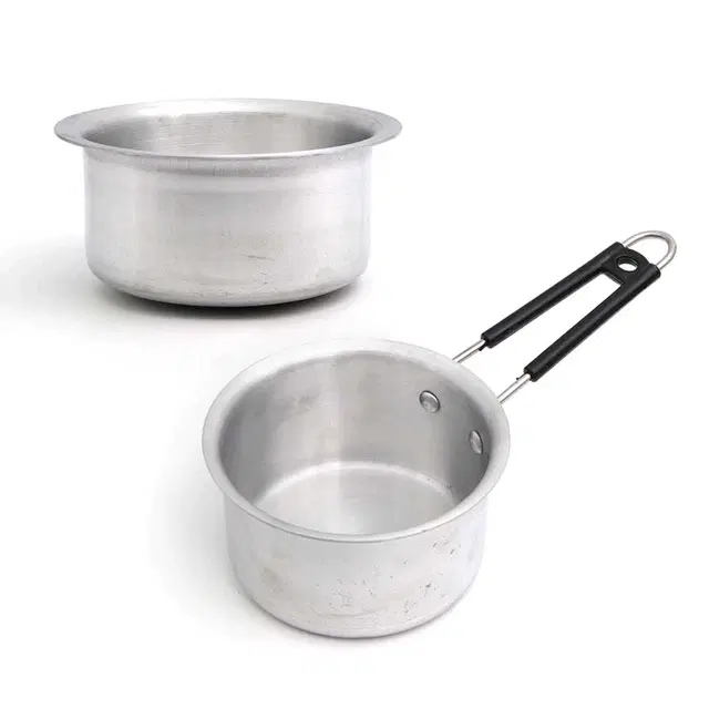 POOJA Aluminium Patila, 1L & Sauce Pan, 450mL each, pack of 2