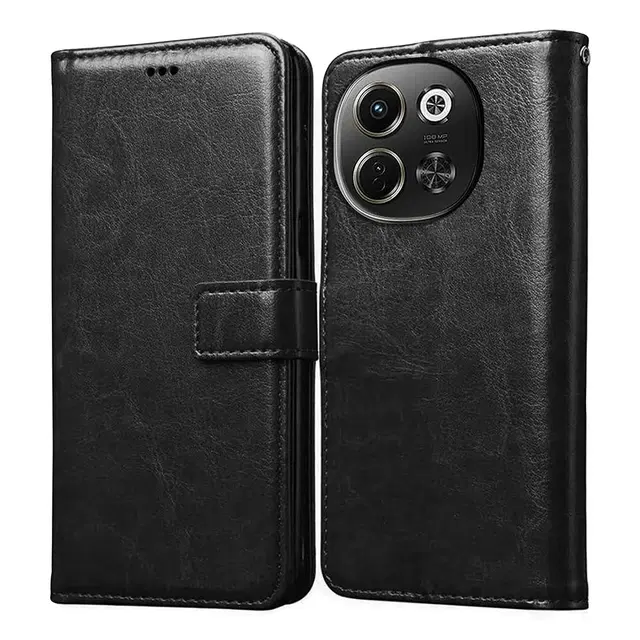 Artificial Leather Mobile Flip Cover for Tecno Pova 6 Neo 5G (Black)
