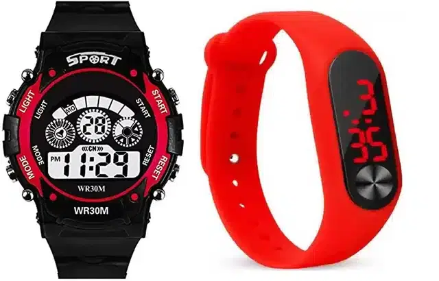 Digital Watch for Kids, Pack of 2 (Black & Red)