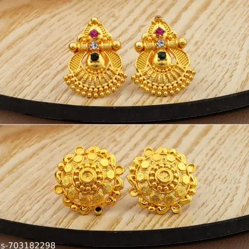 Royal Antique Gold Plated Stud Earrings For Girls