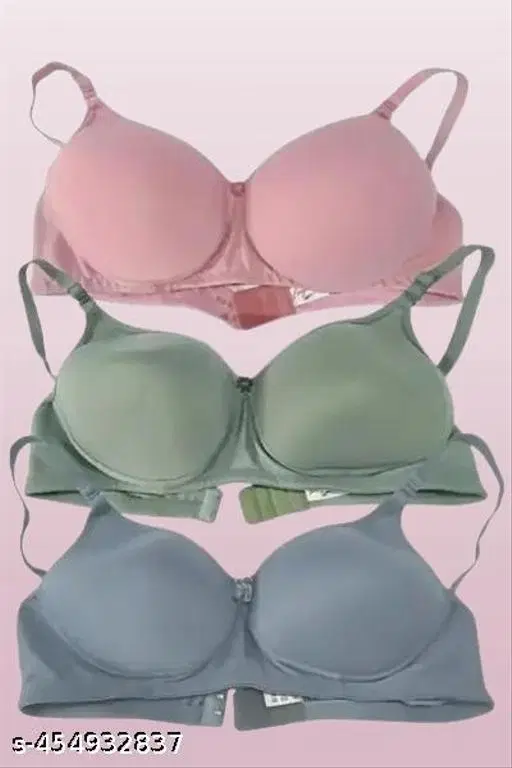 Cotton Solid Bra for Women & Girls, Multicolour, Pack of 3 (28A)