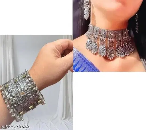 Oxidised jewellery set combo with oxidised bangle