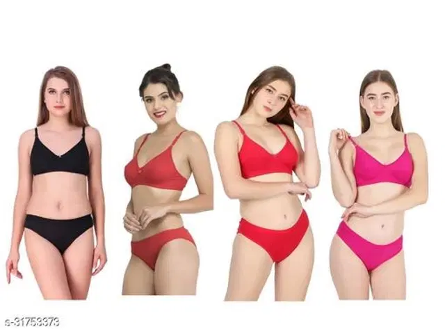 Cotton Blend Solid Lingerie Set for Women, Pack of 4 (Multicolor, 30A)