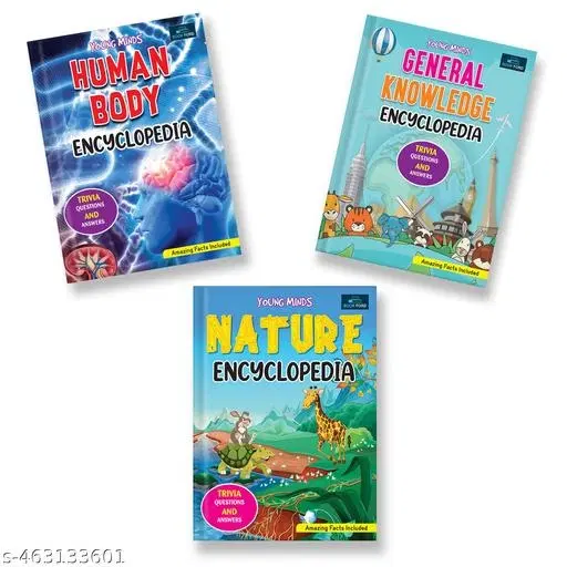 Young Minds Encyclopedia - Set Of 3 Books - General Knowledge, Human Body, And Naature Encyclopedia For Kids ,