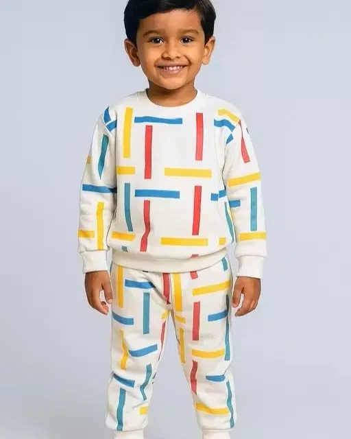 Cotton Hosiery Printed Clothing Set for Boys, White (9-12 Months)