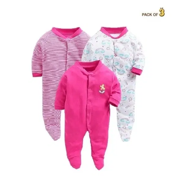 Hosiery Cotton Printed Rompers for Kids, Pack of 3, Multicolor (6-9 Months)
