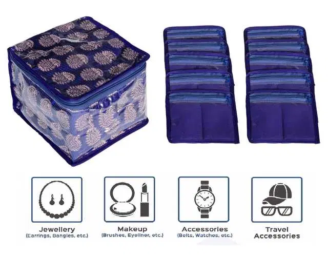 BAGSTEP Jewellery Organizer Makeup Pouch With 10 Transparent Pouches, Blue, B-18